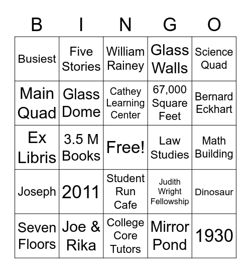 U.C. LIBRARIES Bingo Card