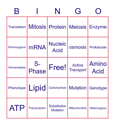 Fall Biology Review Bingo Card