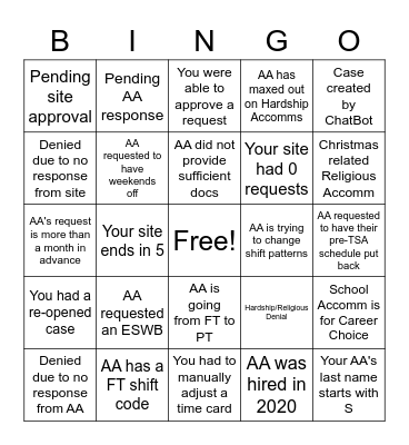 TSA BINGO! Bingo Card
