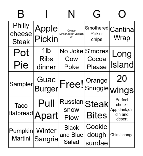 WINNER WINNER CHICKEN DINNER Bingo Card