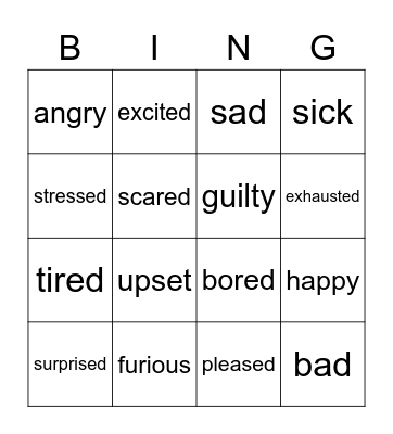 Feelings Bingo Card