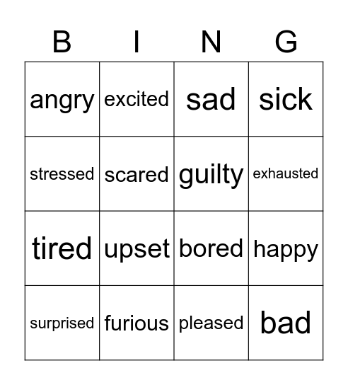 Feelings Bingo Card