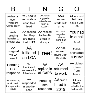 JA/OMNI Bingo! Bingo Card