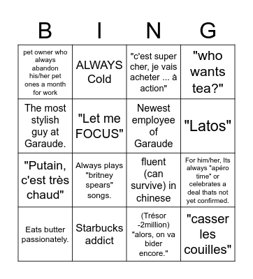 Garaude Bingo Card