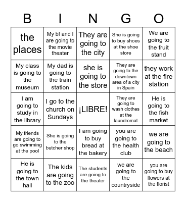 Dean-Los Lugares y el Verbo Ir Bingo Card