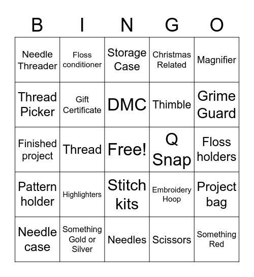 Cross Stitch Supplies Bingo Card