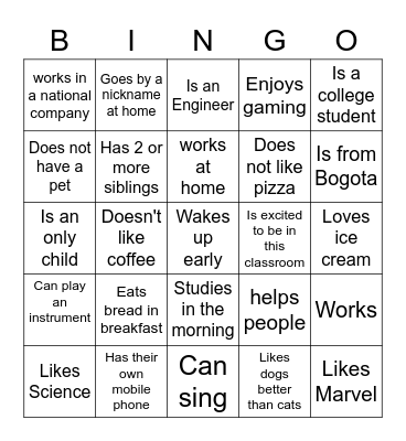 Get to know US! Bingo Card