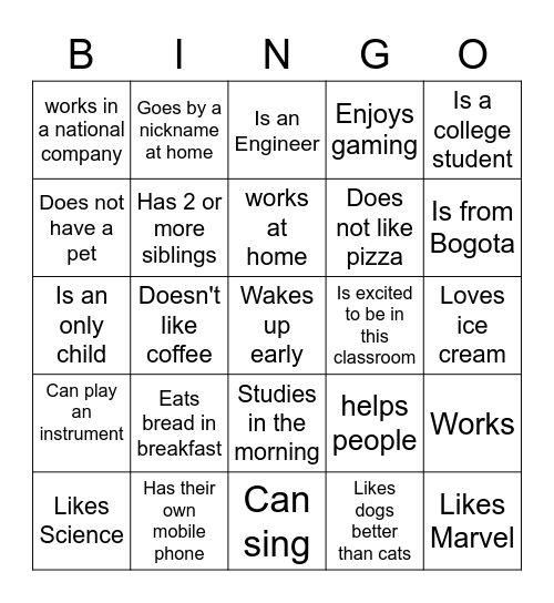 Get to know US! Bingo Card