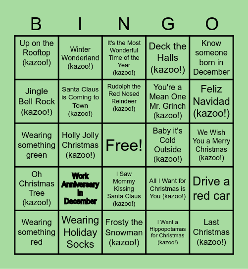 Kazoo Lip Holiday Party Bingo! Bingo Card