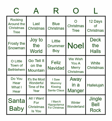 Celebrating the Holidays Bingo Card
