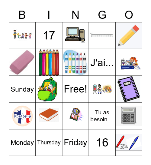 Les Fournitures Scolaires Bingo Card