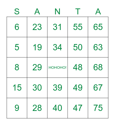Holiday Bingo Card