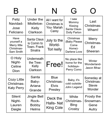 Holiday music- Round 1 Bingo Card
