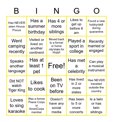 Virtual Icebreaker Bingo Card