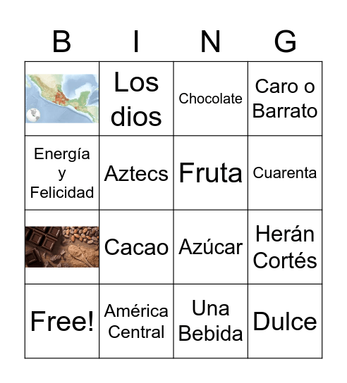 La Historia de Chocolate Bingo Card