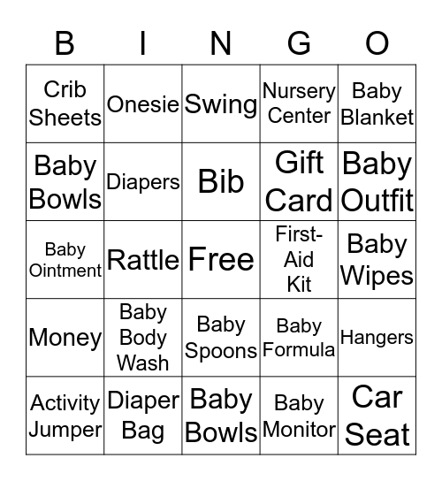 Baby Bingo Card