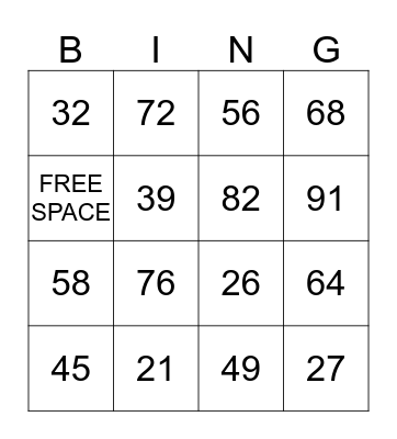 MATH BINGO Card