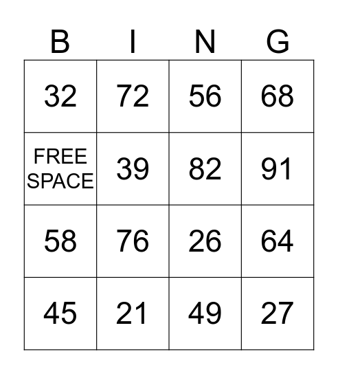 MATH BINGO Card