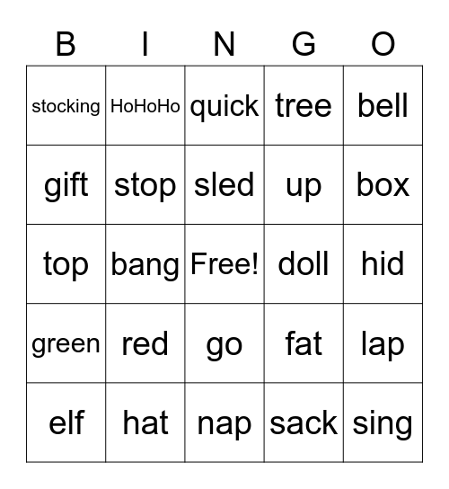 Christmas Words Bingo Card