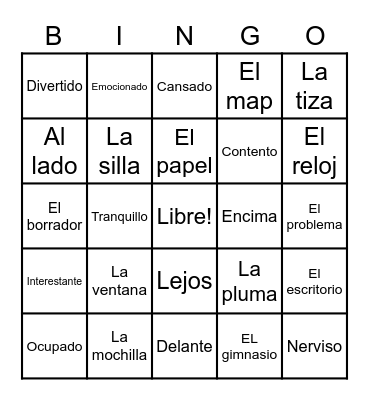 AR Verbs Bingo Card