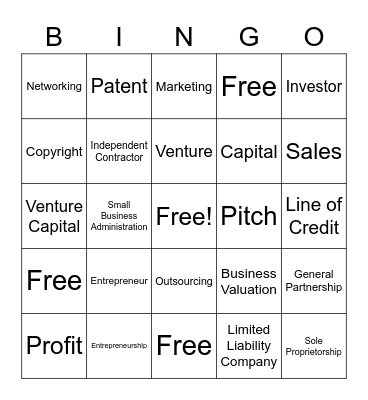 Entrepreneurship Vocabulary Bingo Card