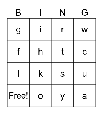 Letter Sounds Bingo Card