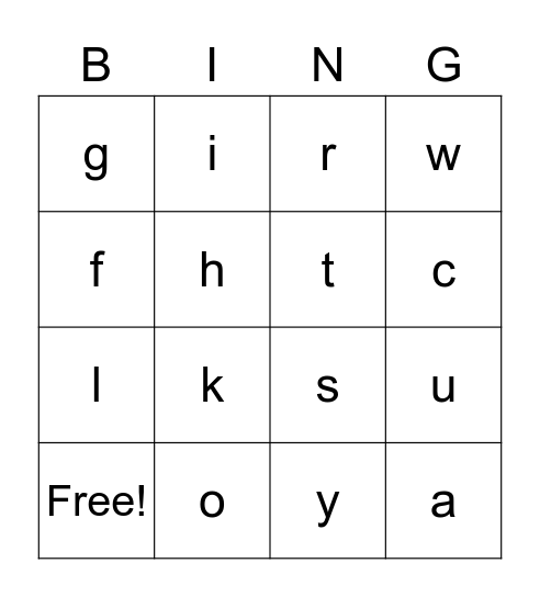 Letter Sounds Bingo Card