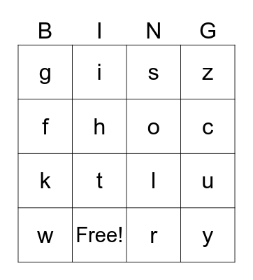 Letter Sounds Bingo Card