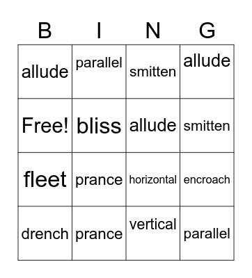 Cartoon Vocabulary Bingo Card