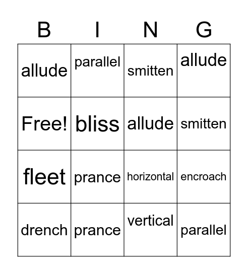 Cartoon Vocabulary Bingo Card