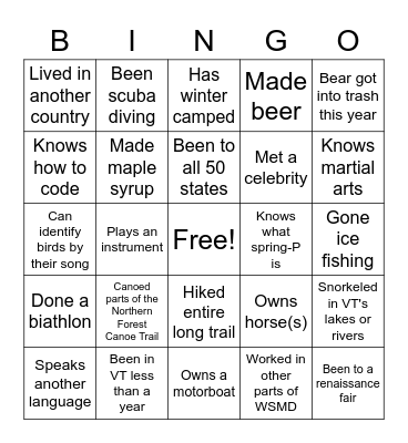 WSMD Bingo Card