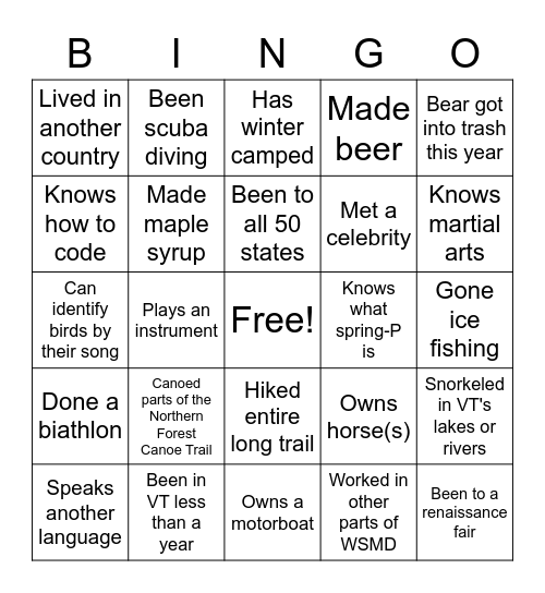 WSMD Bingo Card