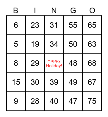 Happy Holidays 2022 Bingo Card