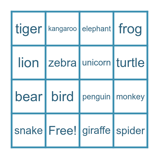 Animals Bingo Card