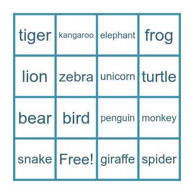 Animals Bingo Card