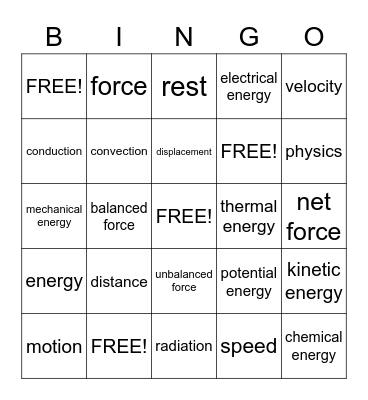 Physical Science Semester 1 Bingo Card