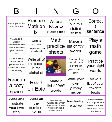 Janelle's Winter Break Bingo Game Bingo Card