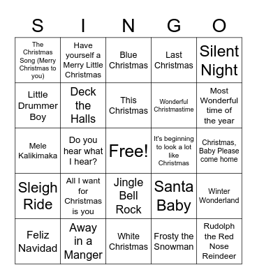 Christmas Singo Bingo Card