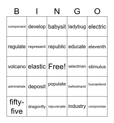 Wilson 5.4 Syllable Division Bingo Card