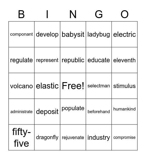 Wilson 5.4 Syllable Division Bingo Card