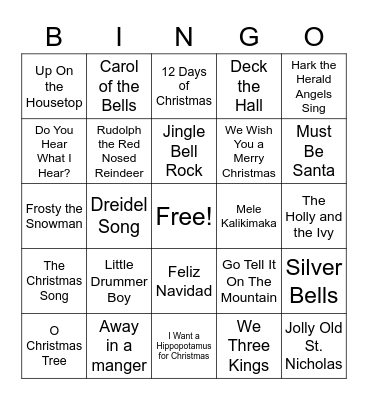 Christmas Carol Bingo Card