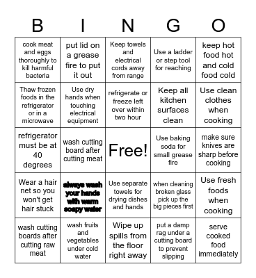 food safety Bingo Card