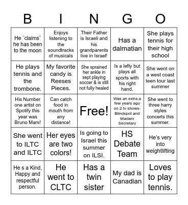 Fun Fact Bingo Card