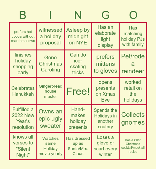 Holiday Bingo Card