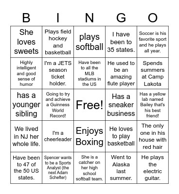 Fun Fact Bingo Card