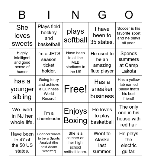 Fun Fact Bingo Card