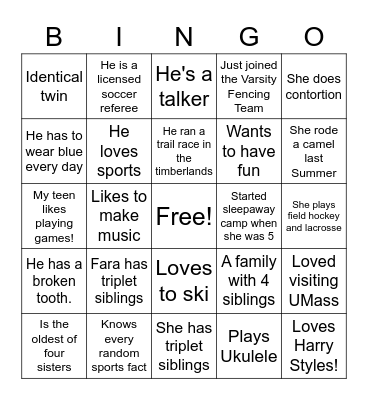 Fun Fact Bingo Card