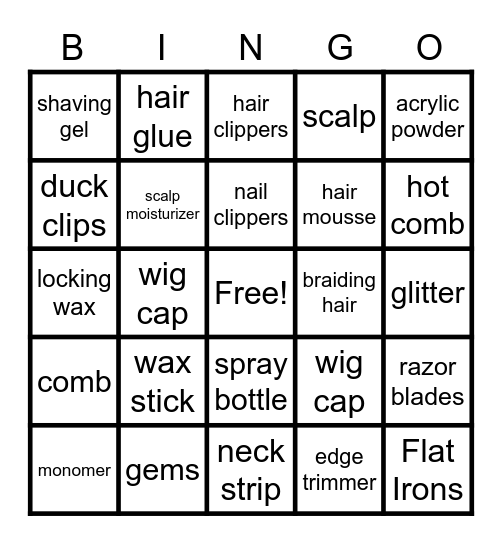 cosmetology Bingo Card