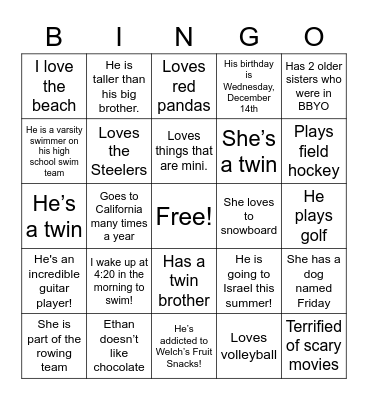 Fun Fact Bingo Card