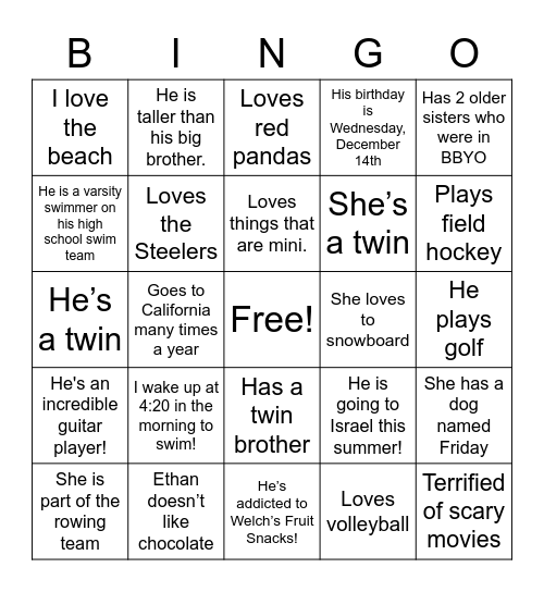 Fun Fact Bingo Card